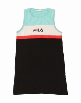 FILA Girls Sleeveless T-Shirt Dress 9-10 Years Black Colourblock Cotton Relaxed Vibe StretchableKnit