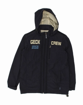 Multi Panel Construction Package GEOX Boys Graphic Hooded Windbreaker Jacket 9-10 Years Navy Blue Cotton