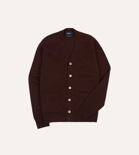 Lightweight Jersey Material Dark Brown Lambswool 6 Button Cardigan