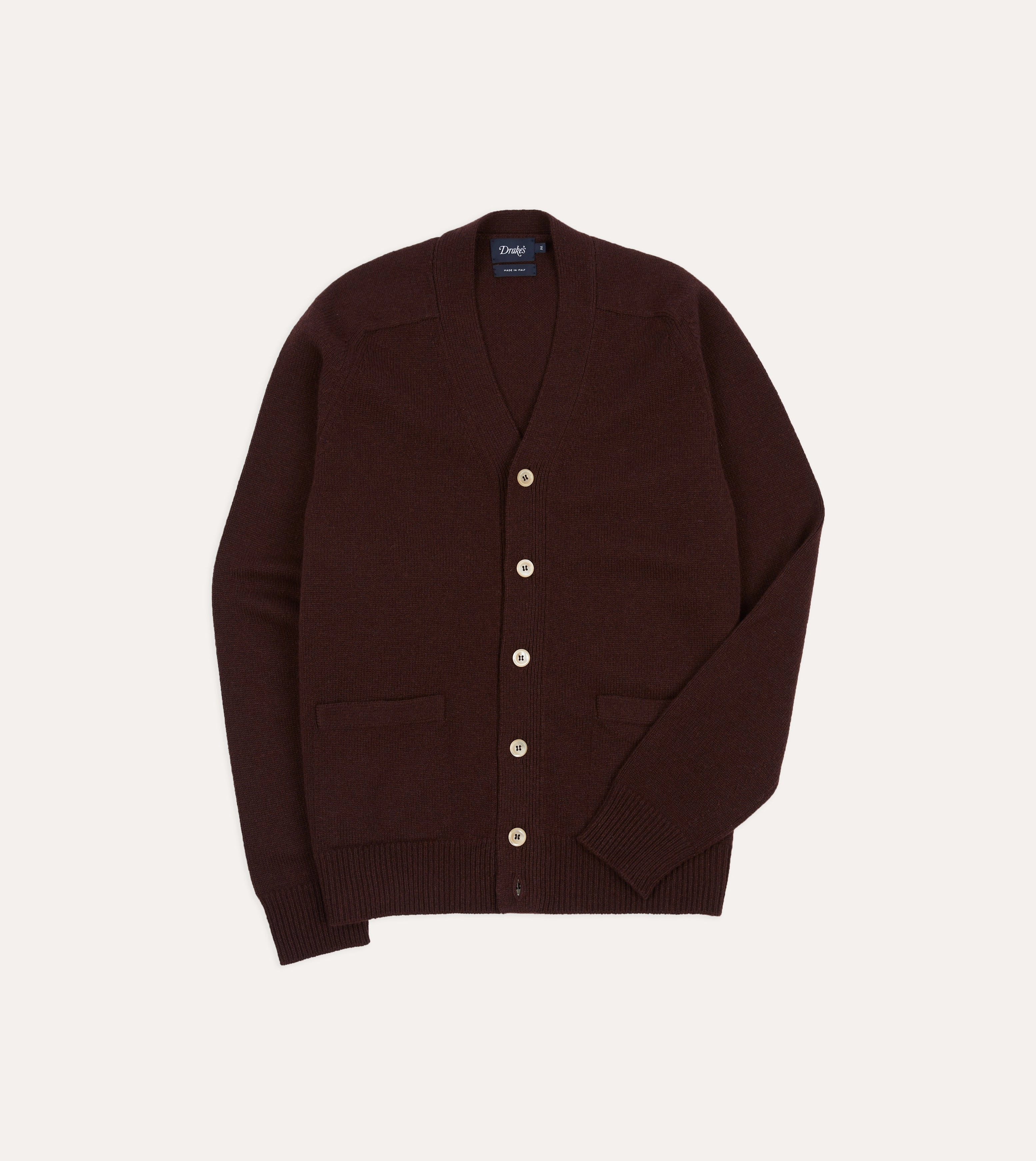 Lightweight Jersey Material Dark Brown Lambswool 6 Button Cardigan