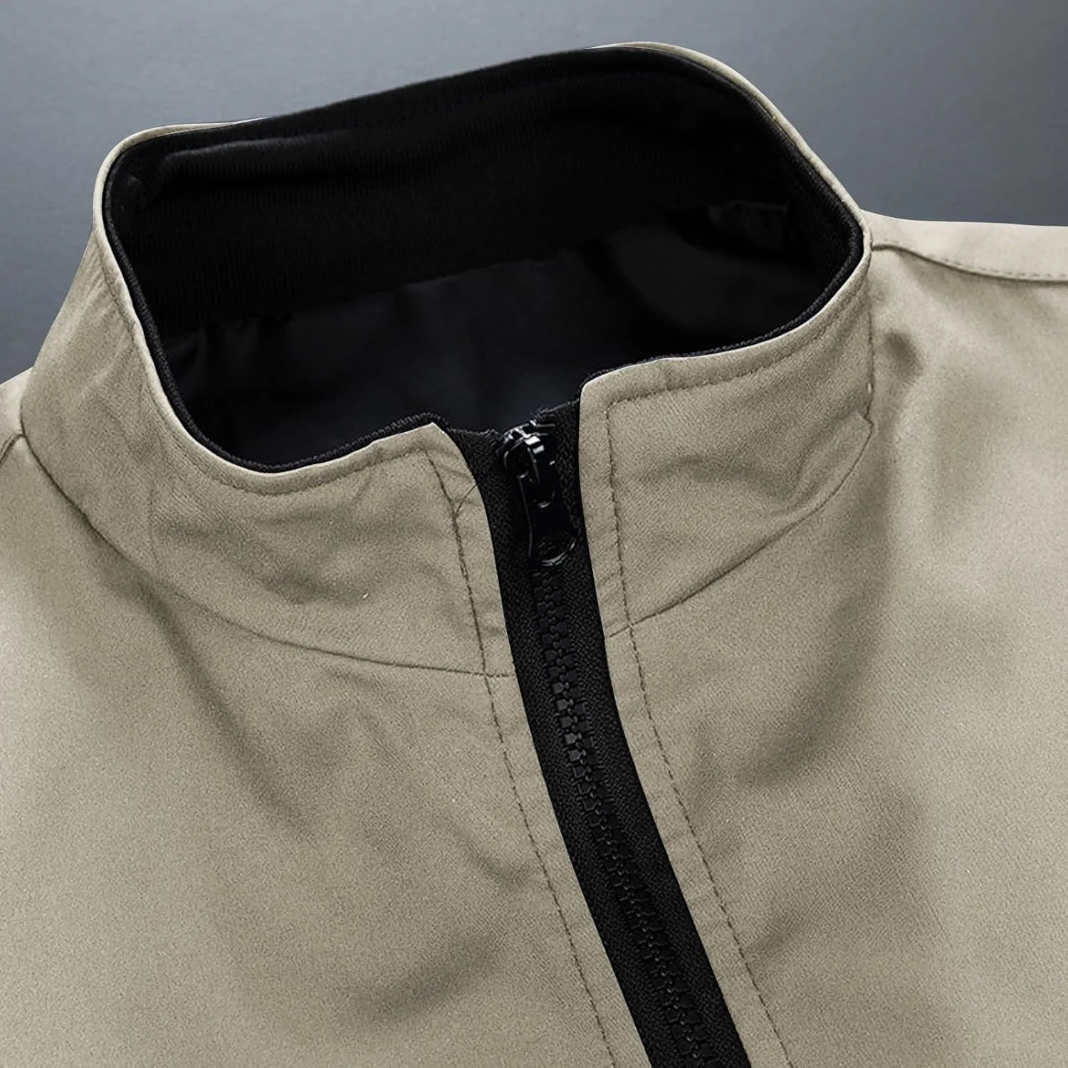 Finelylove Jacket Coat for Men Lightweight Long Sleeve Stand Collar Bomber Jacket Active Outdoor Windbreaker with Pocket