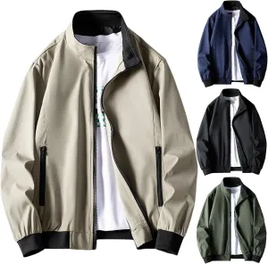 Finelylove Jacket Coat for Men Lightweight Long Sleeve Stand Collar Bomber Jacket Active Outdoor Windbreaker with Pocket