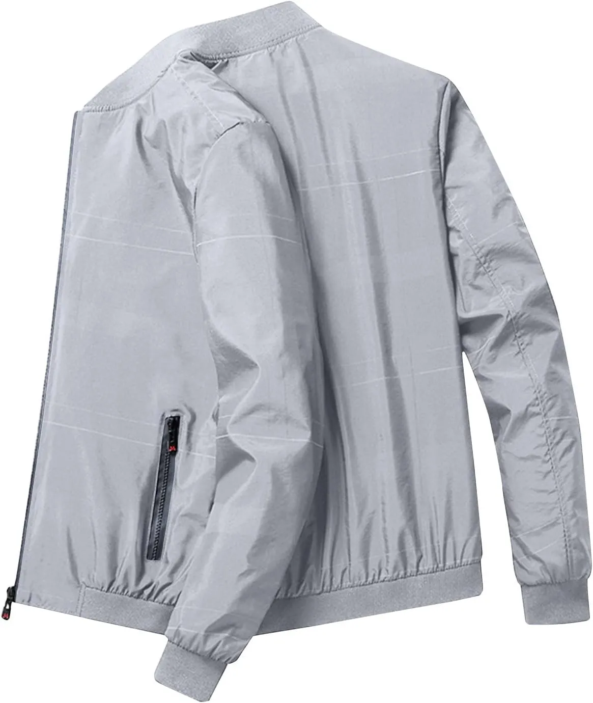 Finelylove Mens Bomber Jacket Lightweight Casual Stylish Spring Fall Jackets Fashion Plaid Windbreaker with Zip Pockets