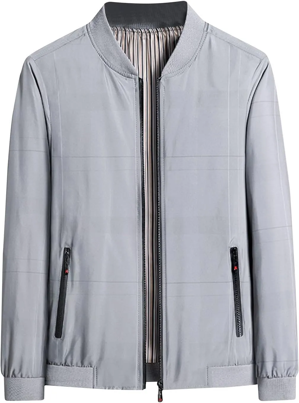 Finelylove Mens Bomber Jacket Lightweight Casual Stylish Spring Fall Jackets Fashion Plaid Windbreaker with Zip Pockets