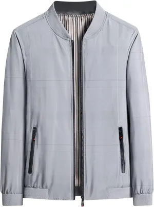 Finelylove Mens Bomber Jacket Lightweight Casual Stylish Spring Fall Jackets Fashion Plaid Windbreaker with Zip Pockets