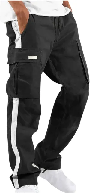 Finelylove Mens Cargo Pants Straight Fit Cargo Pants Elastic Waist Casual Sweatpants Trousers with Drawstring Ankle