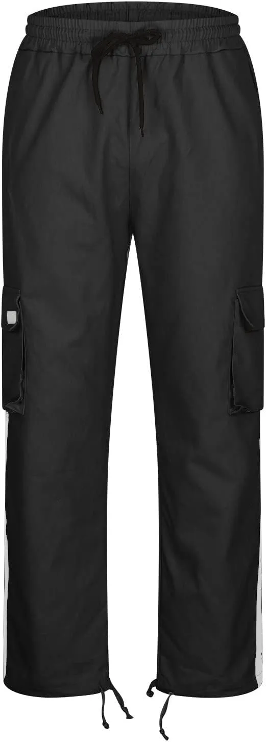 Finelylove Mens Cargo Pants Straight Fit Cargo Pants Elastic Waist Casual Sweatpants Trousers with Drawstring Ankle