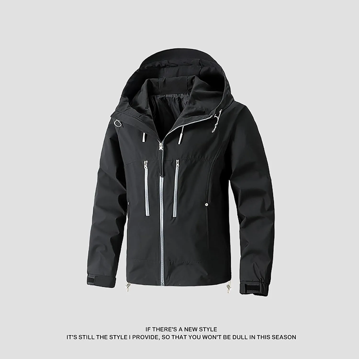 Finelylove Mens Rain Jacket Waterproof Drawstring Hooded Windbreaker Softshell Hiking Travel Jacket Fall Winter Coat