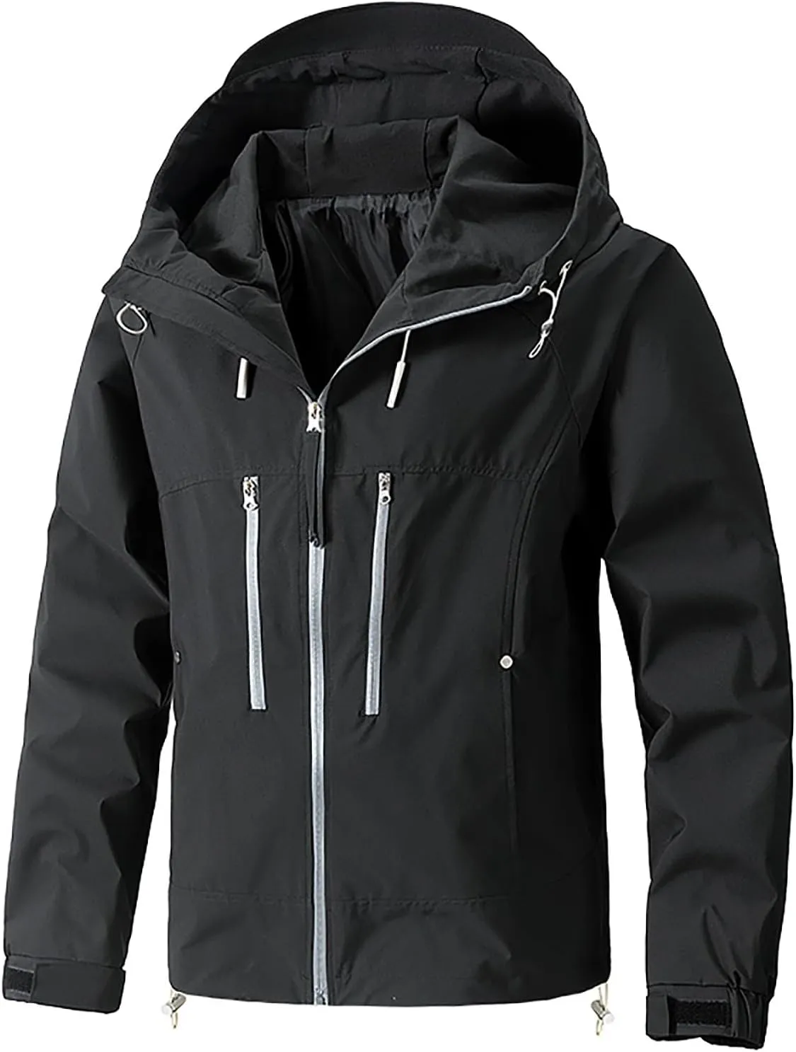 Finelylove Mens Rain Jacket Waterproof Drawstring Hooded Windbreaker Softshell Hiking Travel Jacket Fall Winter Coat