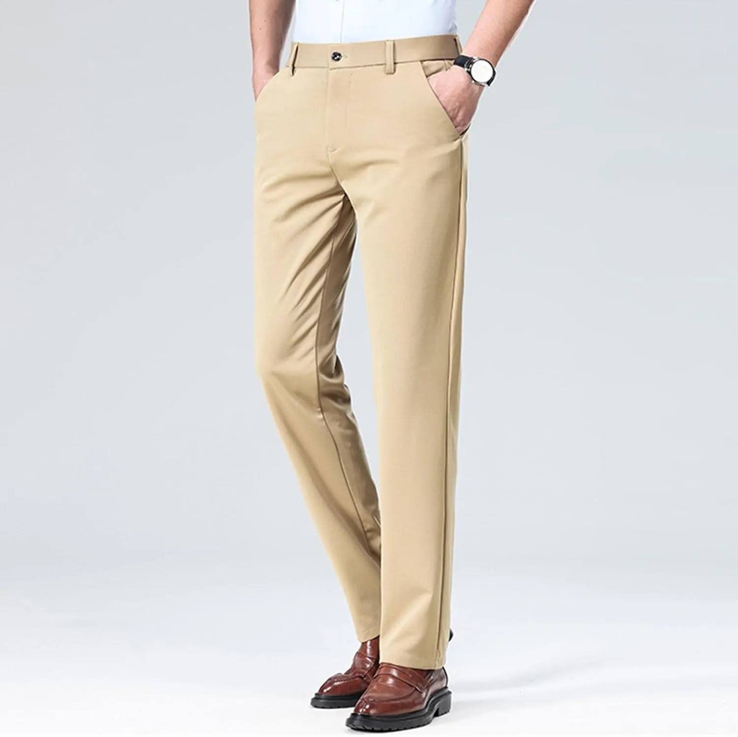 Finelylove Mens Suit Pants Flex Slim Fit Dress Pants Cinch Bottom Flat Front Tapered Chino Pants with Elastic Waistband