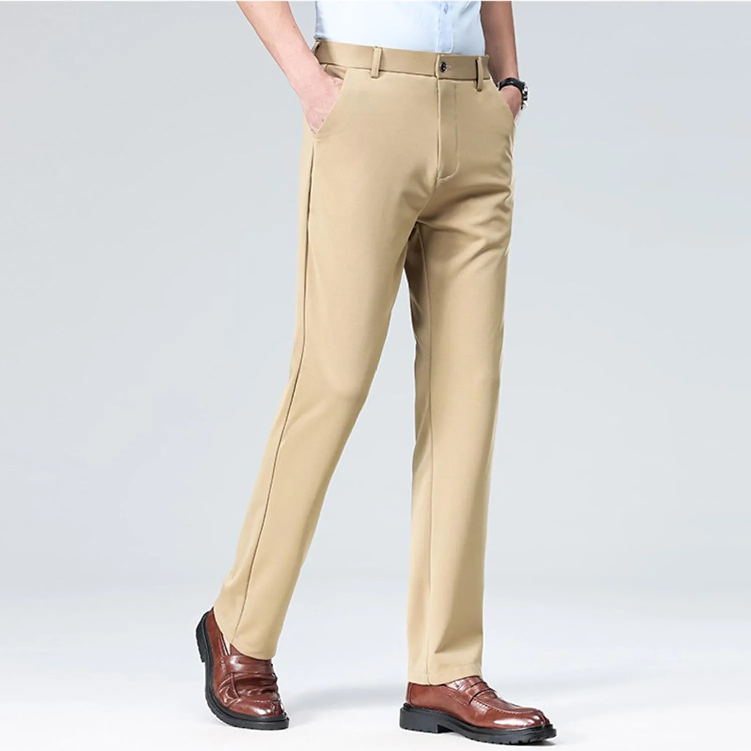 Finelylove Mens Suit Pants Flex Slim Fit Dress Pants Cinch Bottom Flat Front Tapered Chino Pants with Elastic Waistband
