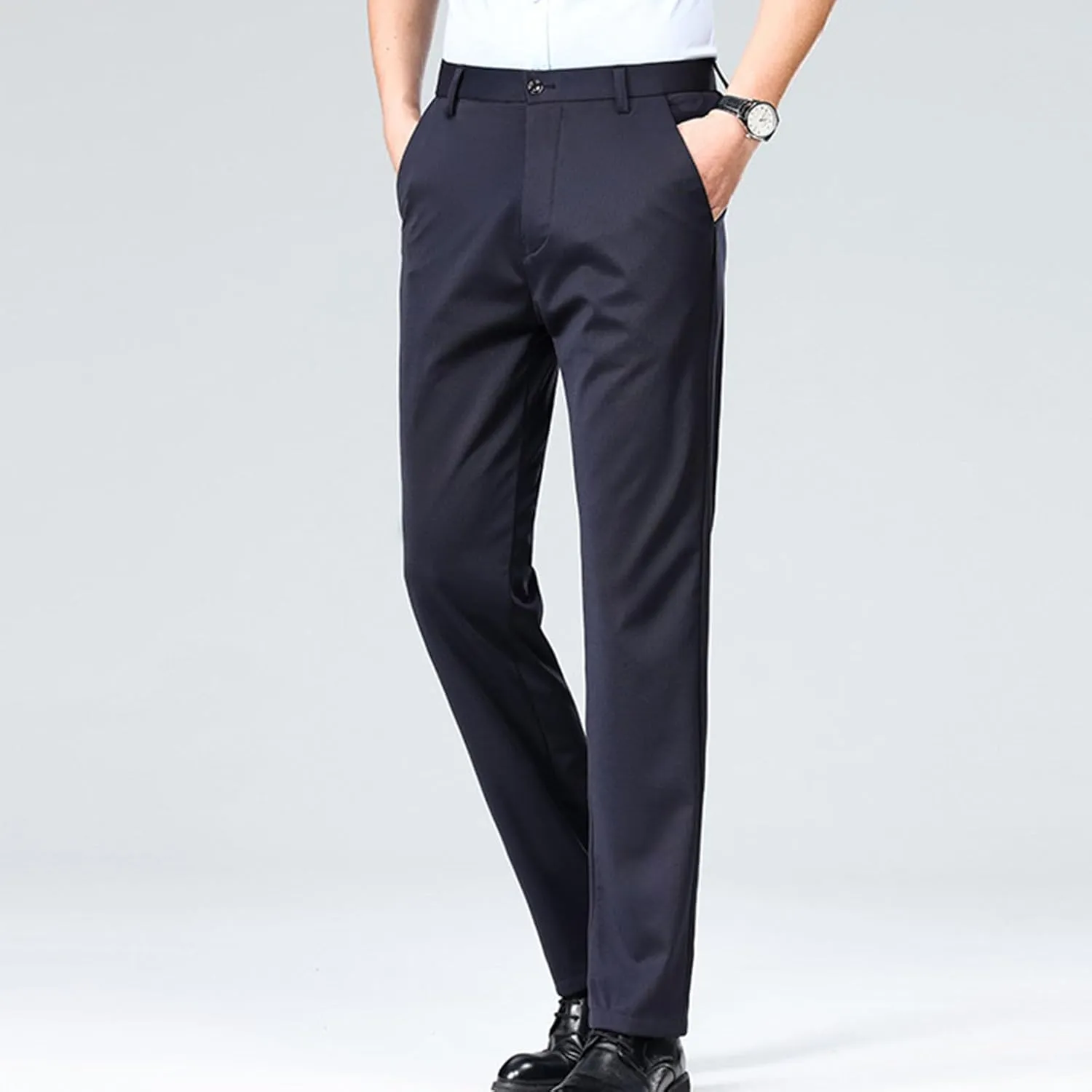 Finelylove Mens Suit Pants Flex Slim Fit Dress Pants Cinch Bottom Flat Front Tapered Chino Pants with Elastic Waistband