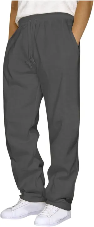 Finelylove Sweat Pants for Men Fleece Workout Joggers Pants Loose Straight Wide Leg Track Pants Solid Casual Trousers