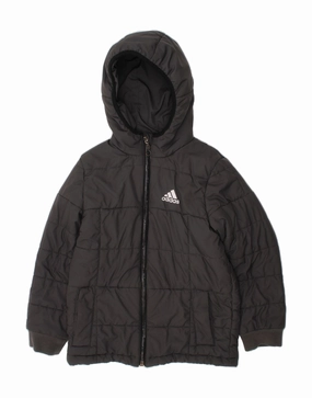 ADIDAS Boys Hooded Padded Jacket 7-8 Years Grey Polyester Layered Insulation