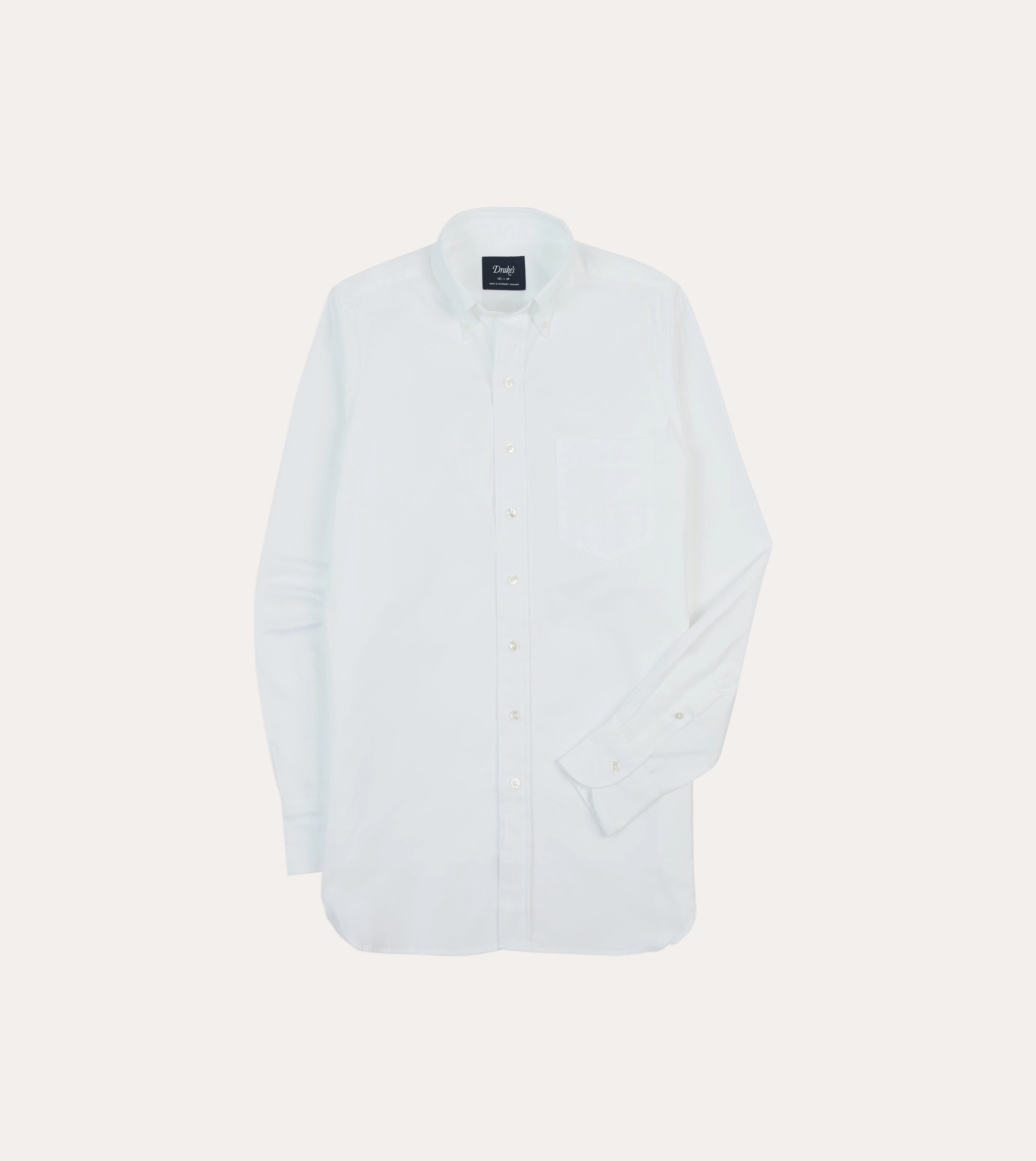 White Pinpoint Oxford Cotton Cloth Button-Down Shirt Plus size option