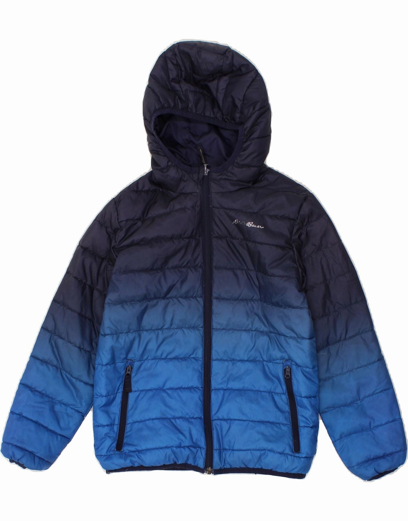 EDDIE BAUER Boys Hooded Padded Jacket 7-8 Years Small  Navy Blue Protective Layering