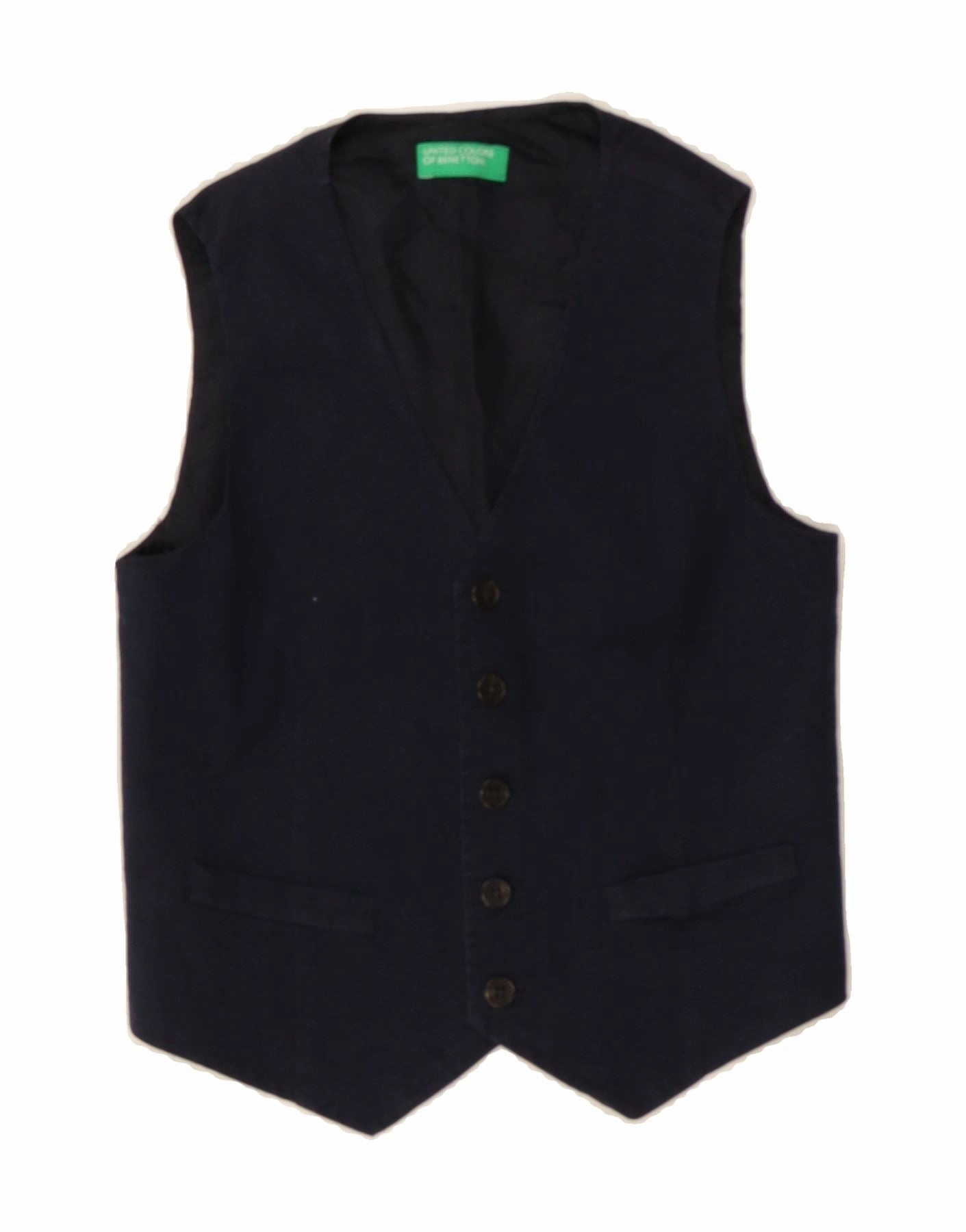Tapered Silhouette Quick Dry Coating BENETTON Boys Waistcoat 7-8 Years Medium Navy Blue Cotton