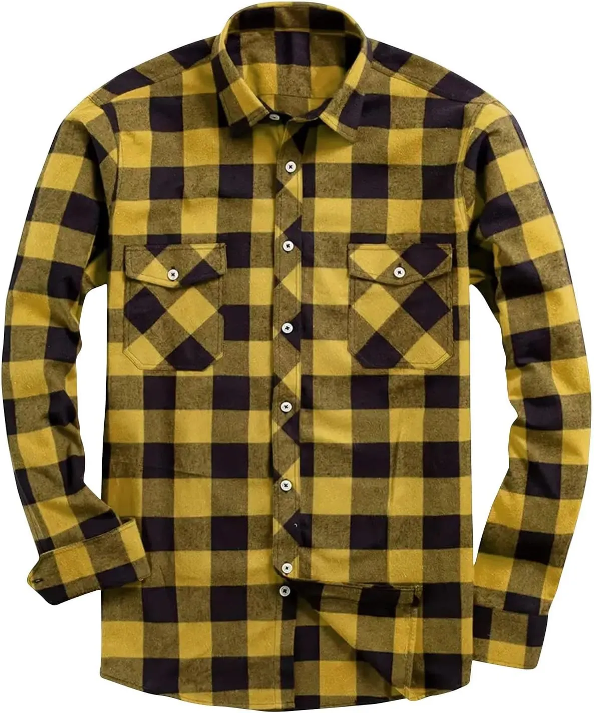 Flannel Coats for Men Lightweight Checkered Print Button Down Jackets Shirts Lapel Long Sleeve Cardigan Shirt