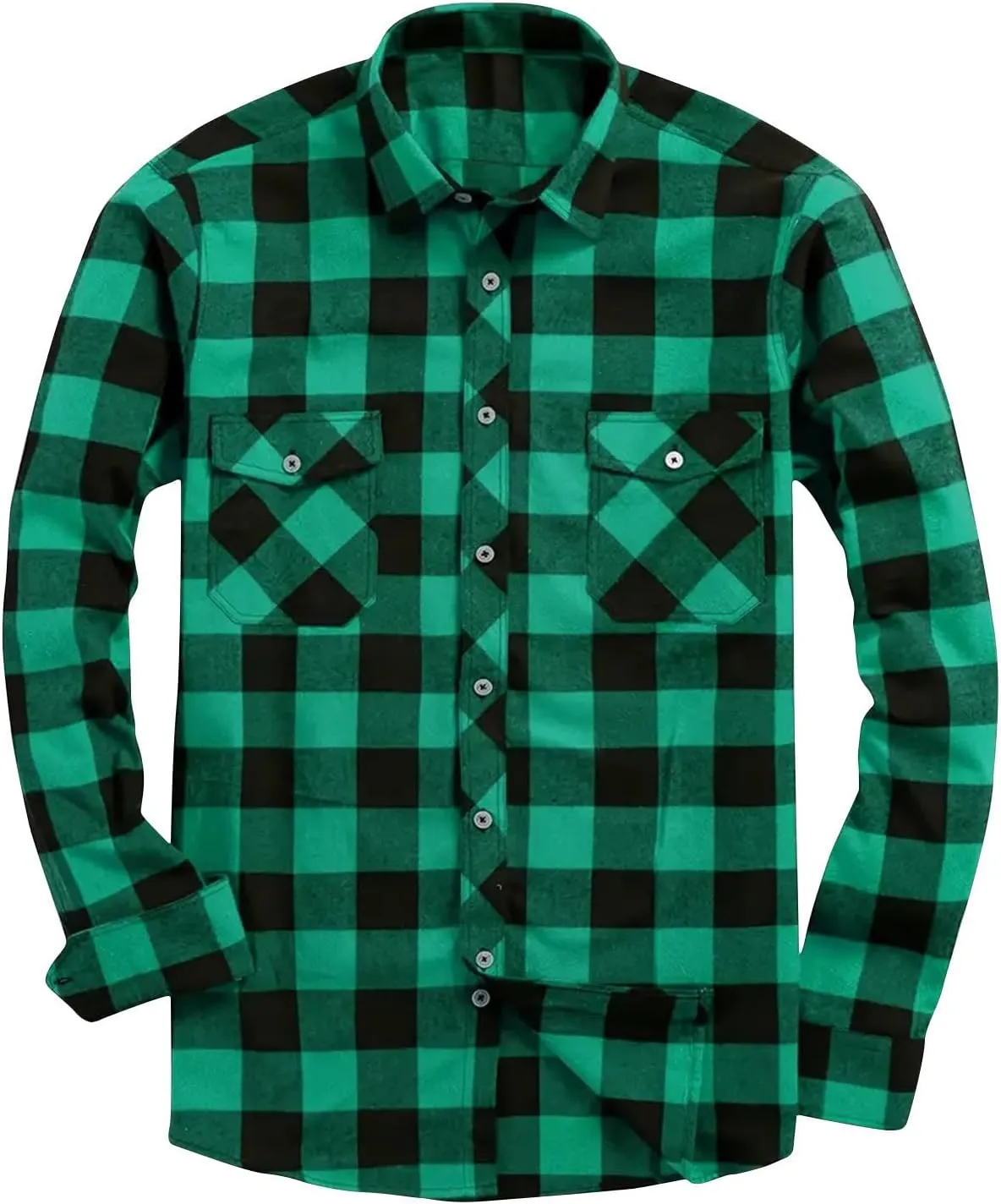 Flannel Coats for Men Lightweight Checkered Print Button Down Jackets Shirts Lapel Long Sleeve Cardigan Shirt