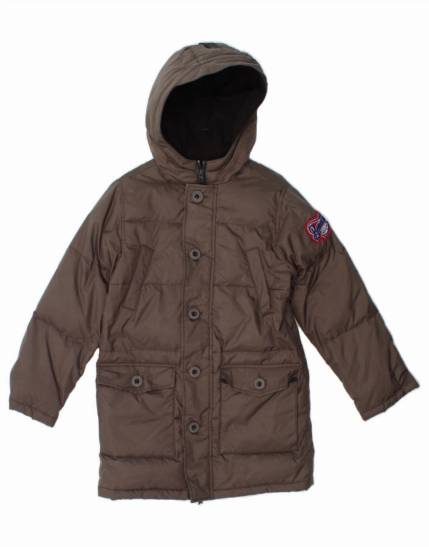 BENETTON Boys Graphic Hooded Padded Coat 12-13 Years Grey Sport Ready Mask