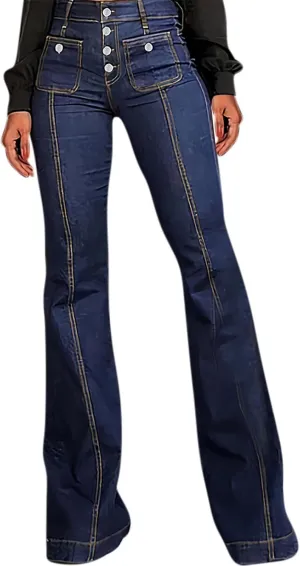 Flare Jeans for Women Fashion High Waist Button Denim Pants Casual Stretch Bootcut Jeans Skinny Bell Bottom Jeans
