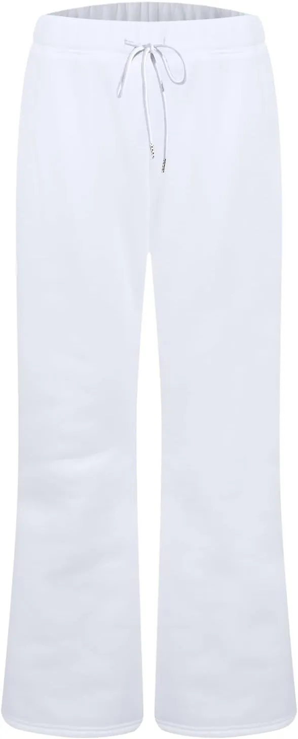 Flare Wide Leg Sweatpants Women Fleece Drawstring Low Rise Jogger Pants Cute Bell Bottom Sweat Pants with Pockets