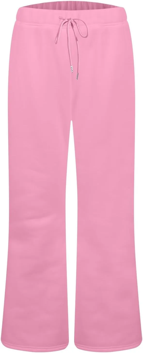 Flare Wide Leg Sweatpants Women Fleece Drawstring Low Rise Jogger Pants Cute Bell Bottom Sweat Pants with Pockets
