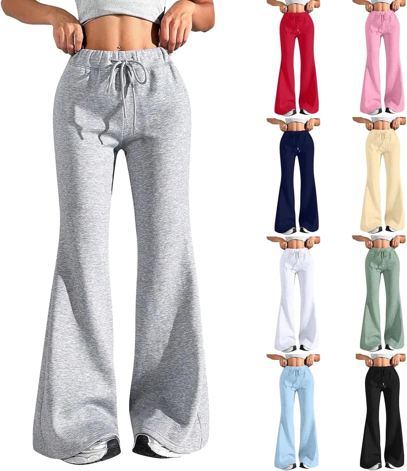 Flare Wide Leg Sweatpants Women Fleece Drawstring Low Rise Jogger Pants Cute Bell Bottom Sweat Pants with Pockets