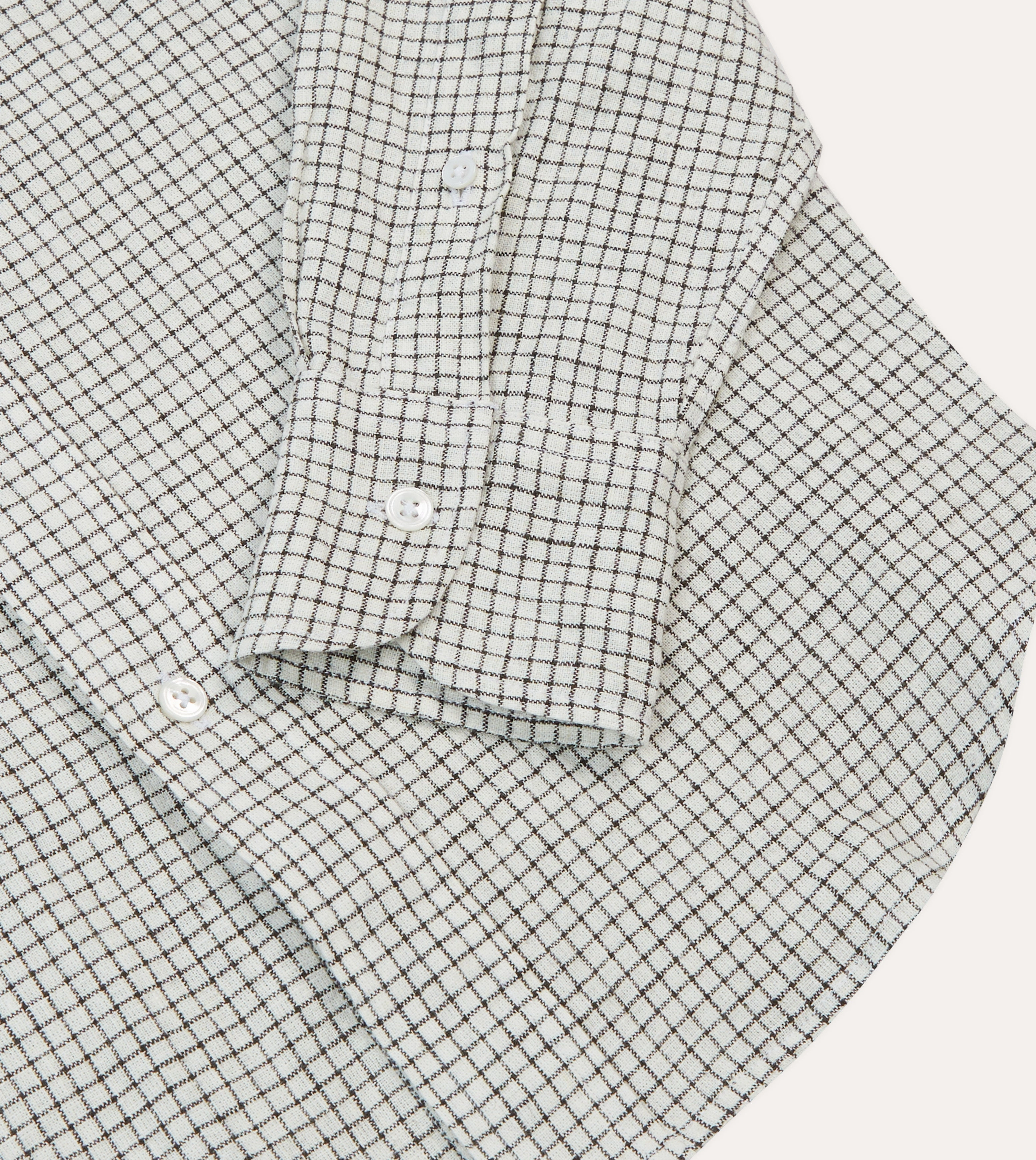 Anti Static Finish EasyCare Fabric Ecru Check Linen-Cotton Mandarin Collar Shirt