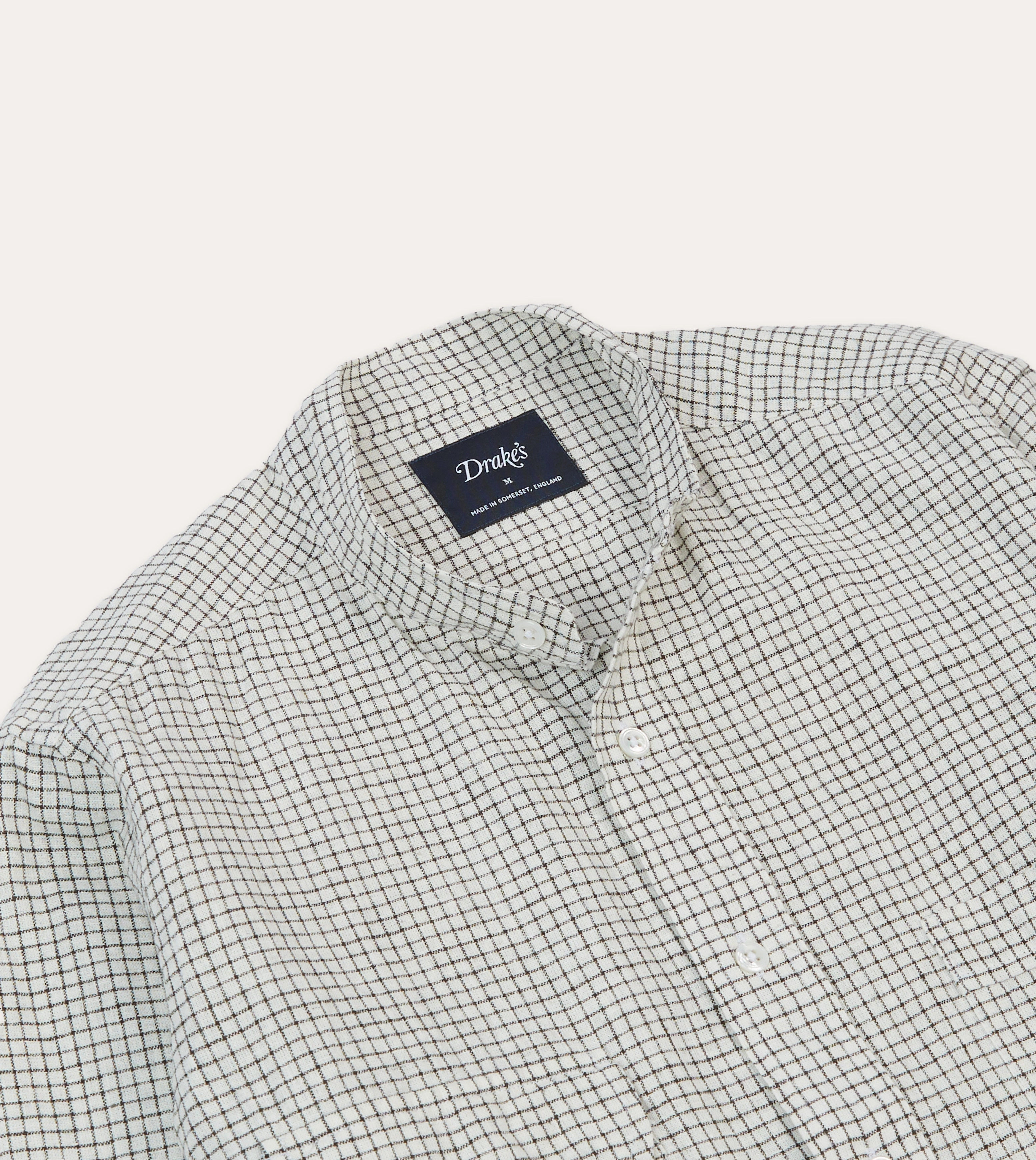 Ecru Check Linen-Cotton Mandarin Collar Shirt Bold Hue