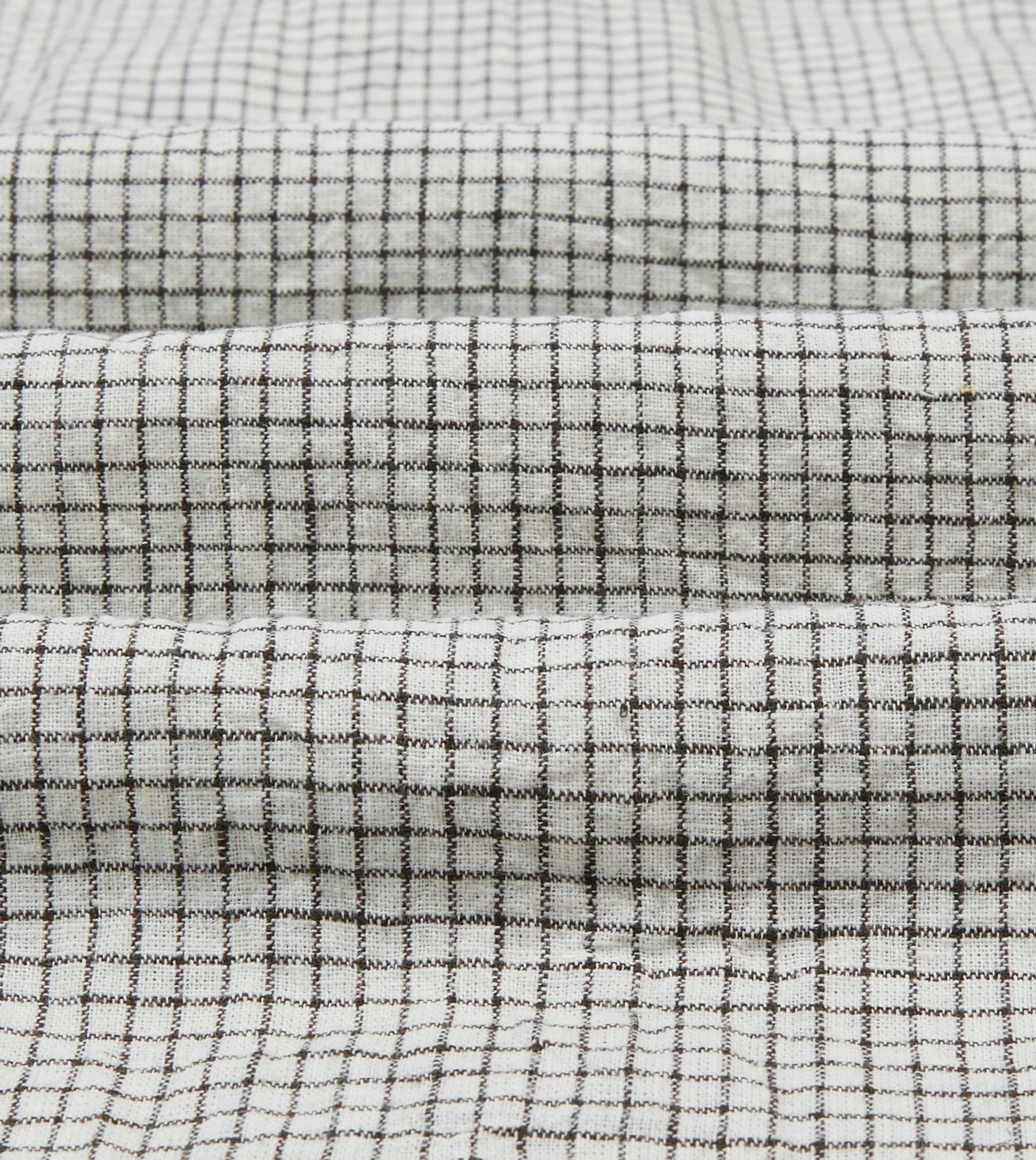 Ecru Check Linen-Cotton Mandarin Collar Shirt tall size
