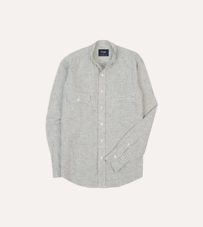 Moisture wicking UV Protective Coating Ecru Check Linen-Cotton Mandarin Collar Shirt