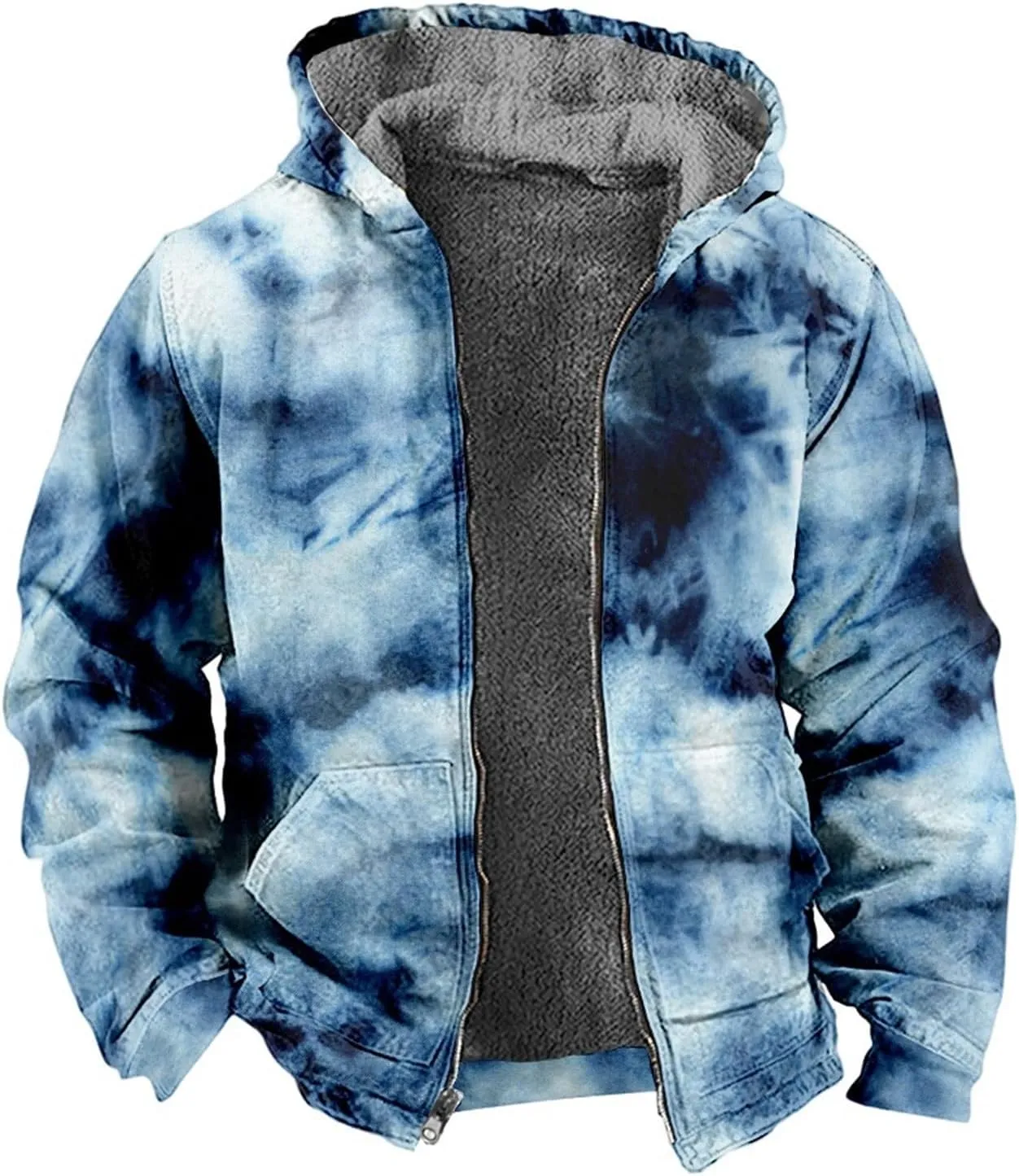 Fleece Hoodies for Men Tie Dye Fashion Coat Zip Up Casual Jacket Long Sleeve Comfort Outwear Hooded Sweatshirts with Pocket Sweatshirts for Men
