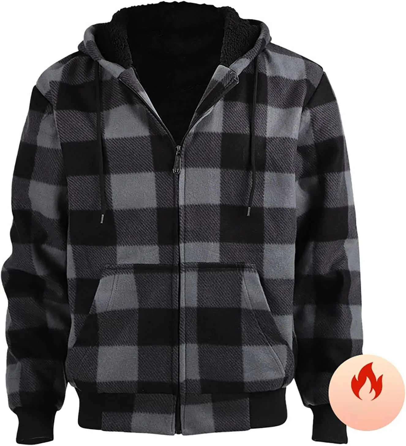 Fleece Jacket Men Full Zip Sherpa Lined Plaid Checkered Crewneck Sweatshirt Big and Tall Hoodies Warm Winter Coat