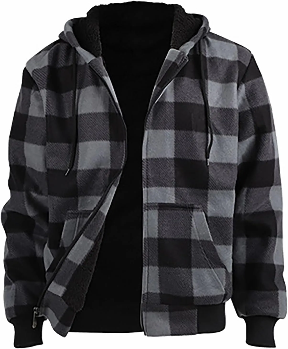 Fleece Jacket Men Full Zip Sherpa Lined Plaid Checkered Crewneck Sweatshirt Big and Tall Hoodies Warm Winter Coat