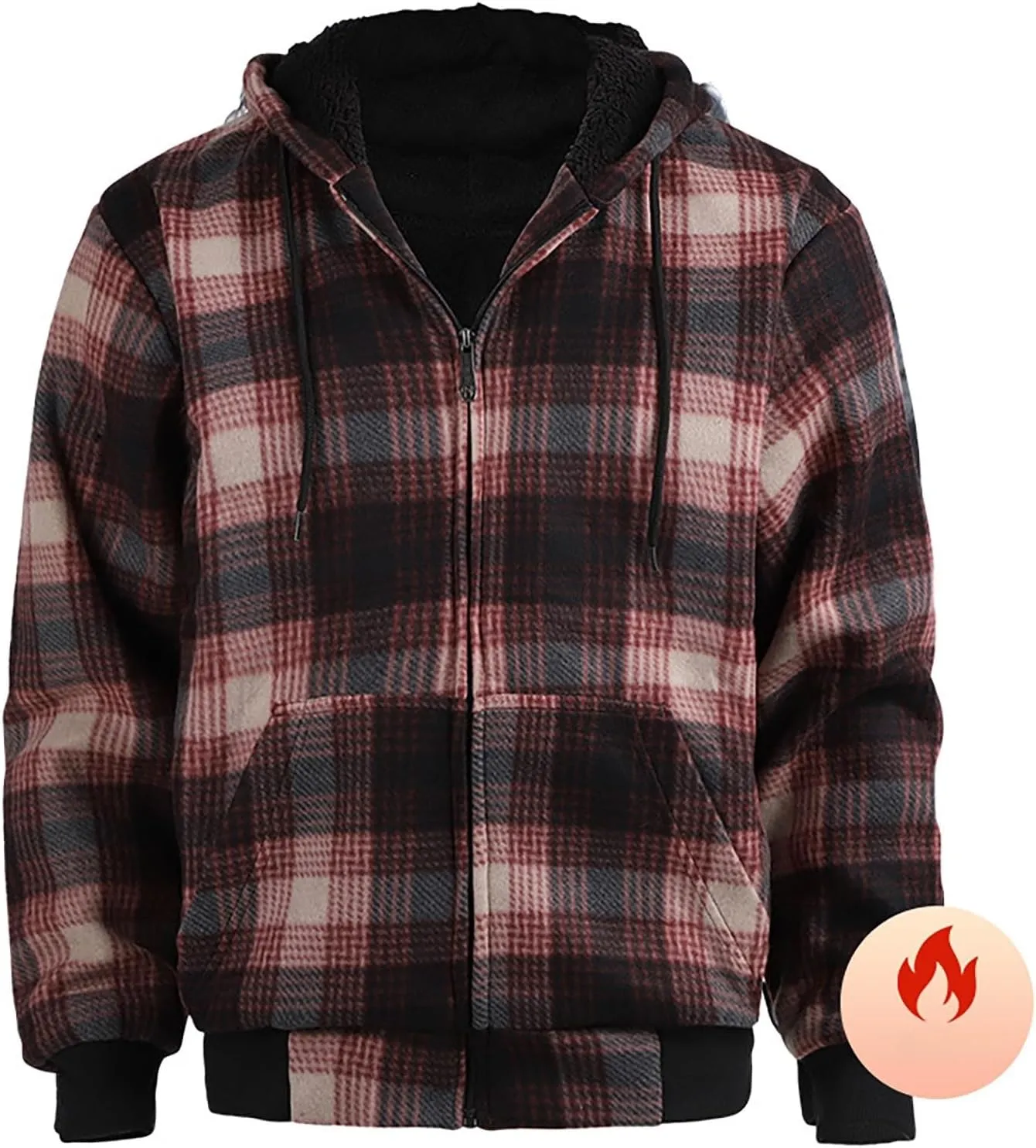 Fleece Jacket Men Full Zip Sherpa Lined Plaid Checkered Crewneck Sweatshirt Big and Tall Hoodies Warm Winter Coat