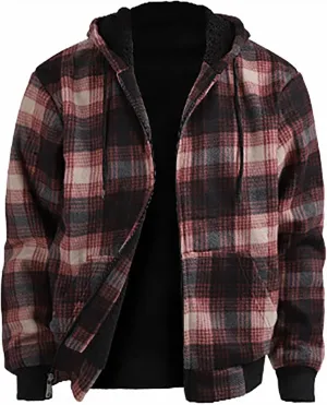 Fleece Jacket Men Full Zip Sherpa Lined Plaid Checkered Crewneck Sweatshirt Big and Tall Hoodies Warm Winter Coat