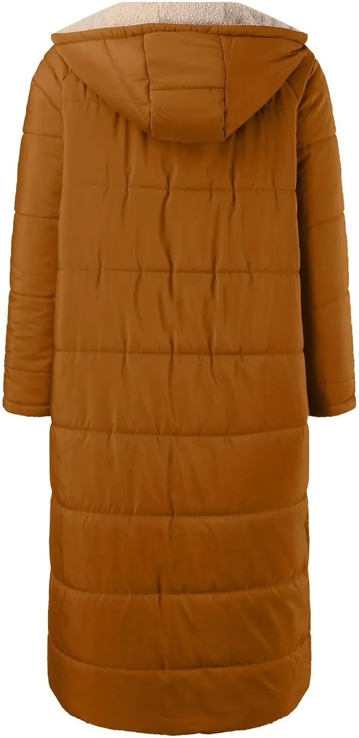 Fleece Jackets for Women Casual Zip Up Solid Color Reversible Teddy Long Coat Womens Padded Heavyweight Soft Jacket