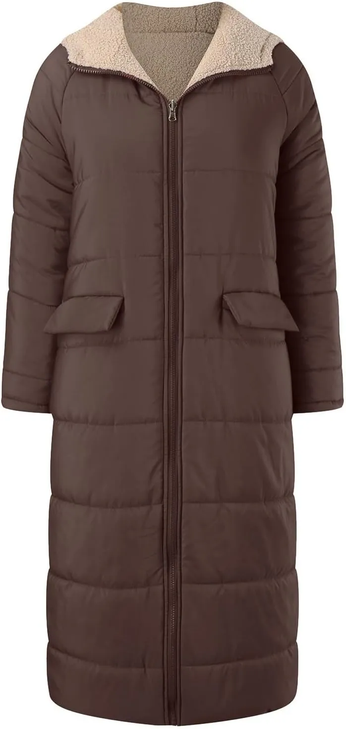 Fleece Jackets for Women Casual Zip Up Solid Color Reversible Teddy Long Coat Womens Padded Heavyweight Soft Jacket