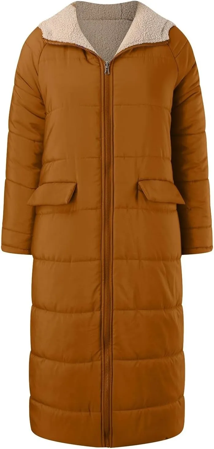 Fleece Jackets for Women Casual Zip Up Solid Color Reversible Teddy Long Coat Womens Padded Heavyweight Soft Jacket