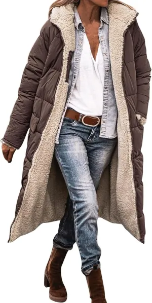Fleece Jackets for Women Casual Zip Up Solid Color Reversible Teddy Long Coat Womens Padded Heavyweight Soft Jacket