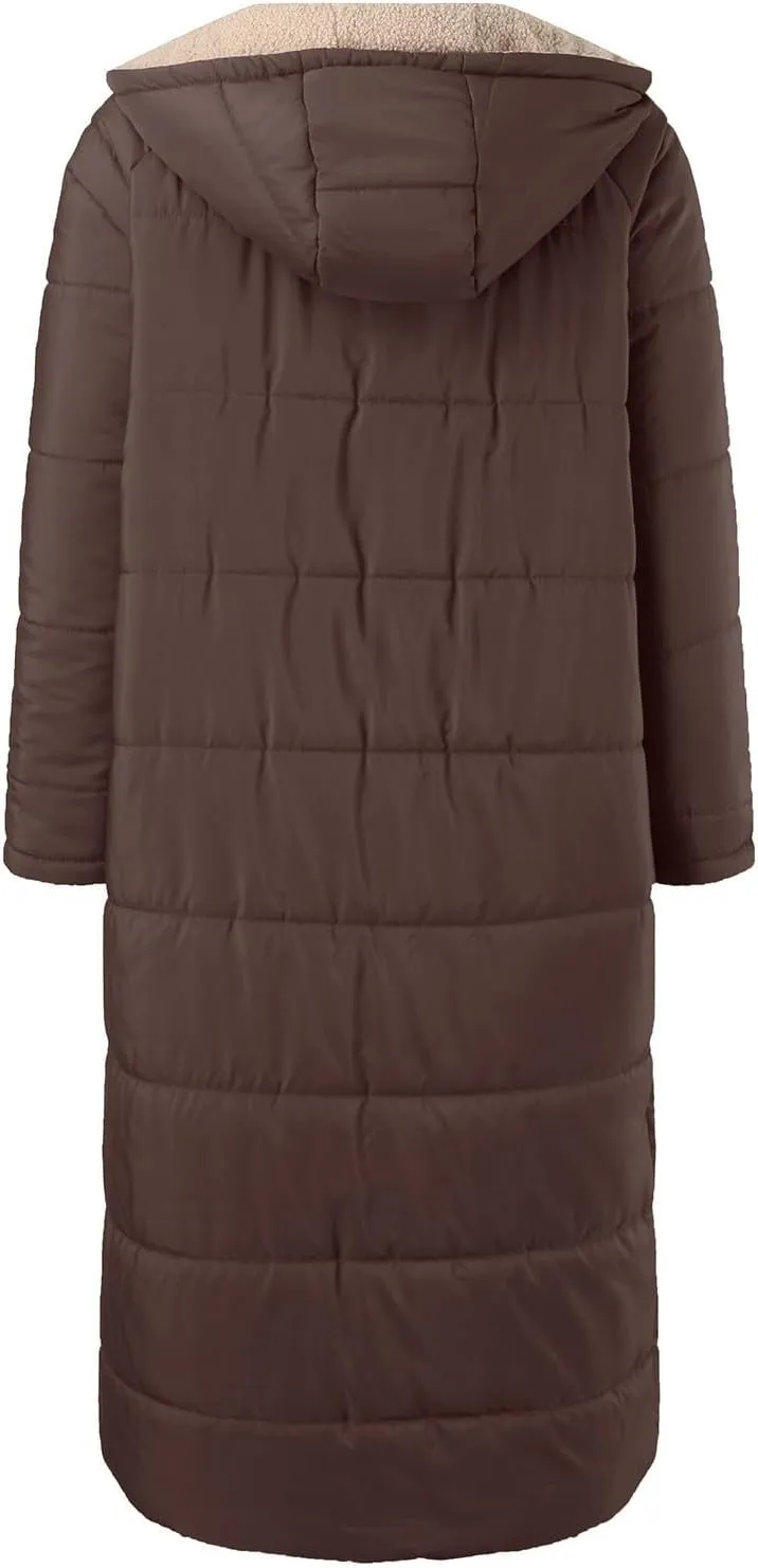Fleece Jackets for Women Casual Zip Up Solid Color Reversible Teddy Long Coat Womens Padded Heavyweight Soft Jacket