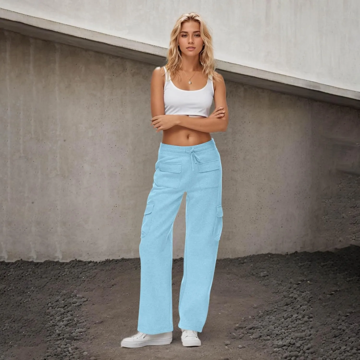 Fleece Joggers for Women, High Waist Baggy Sweatpants with Pockets Drawstring Athletic Hiking Sweat Pants Lounge
