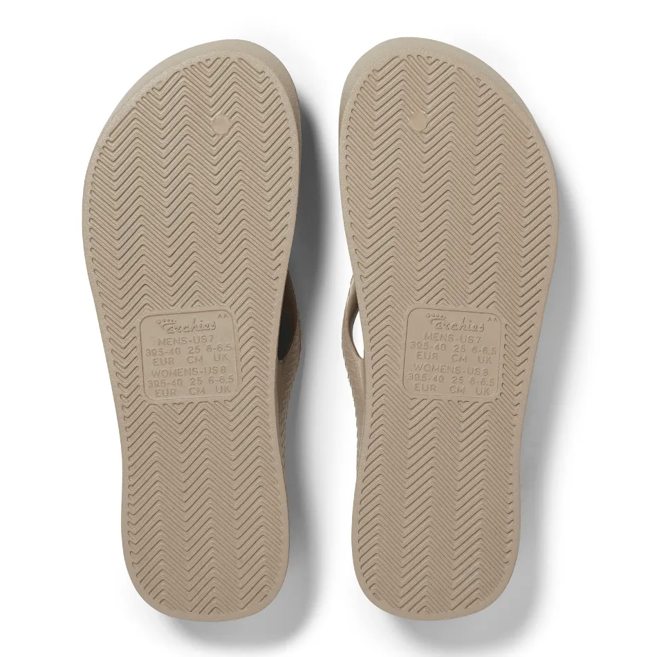 Archies Arch Support Flip Flops in Taupe odor - resistant upper shoes Proprietary Cushion Compound