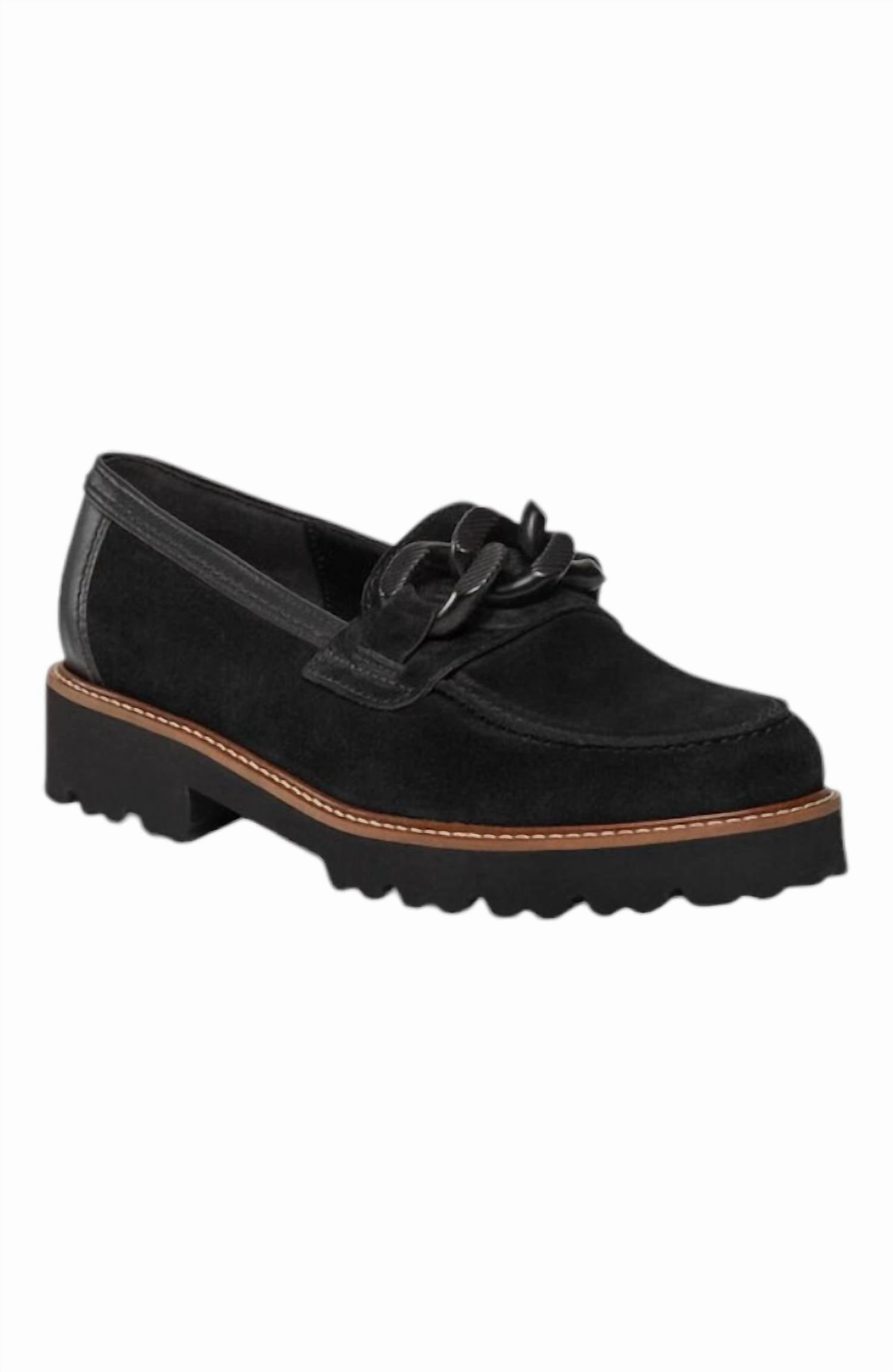 Women's Lug Sole Loafers In Black Velour Cushion Technology Business Meeting