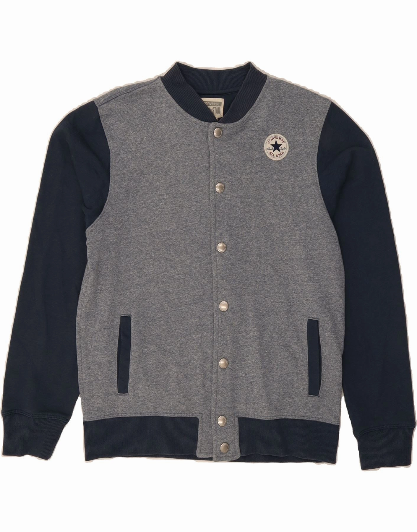 Minimal Utility Office CONVERSE Boys Varsity Jacket 13-14 Years XL Grey Colourblock Cotton