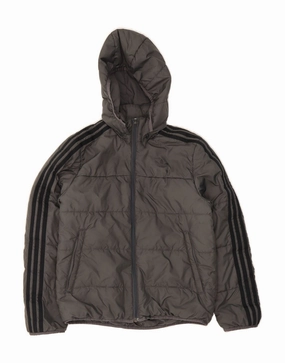 ADIDAS Boys Hooded Padded Jacket 11-12 Years Grey Polyester suitable for indoor activities