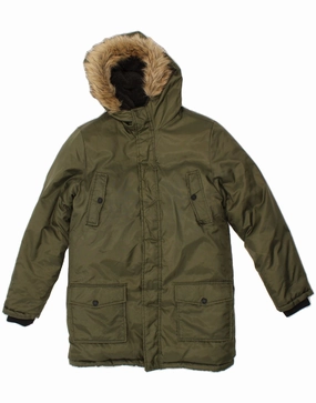 concert VINTAGE Boys Hooded Parka Jacket 12-13 Years Green Polyamide