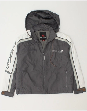 RIP CURL Boys Hooded Rain Jacket 11-12 Years Grey Colourblock Go Anywhere