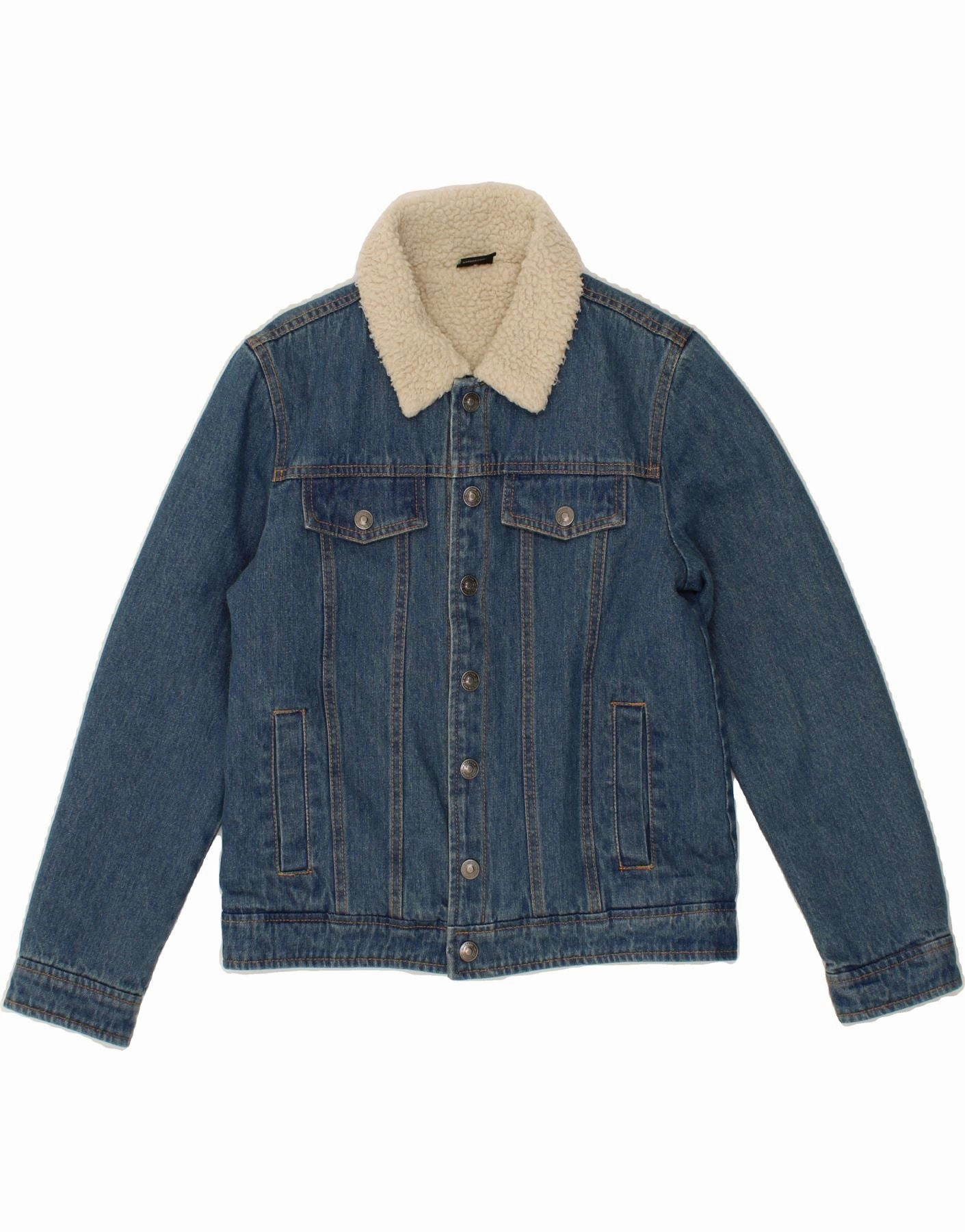 BENETTON Boys Sherpa Graphic Denim Jacket 11-12 Years Blue Cotton Announce suitable for night wear